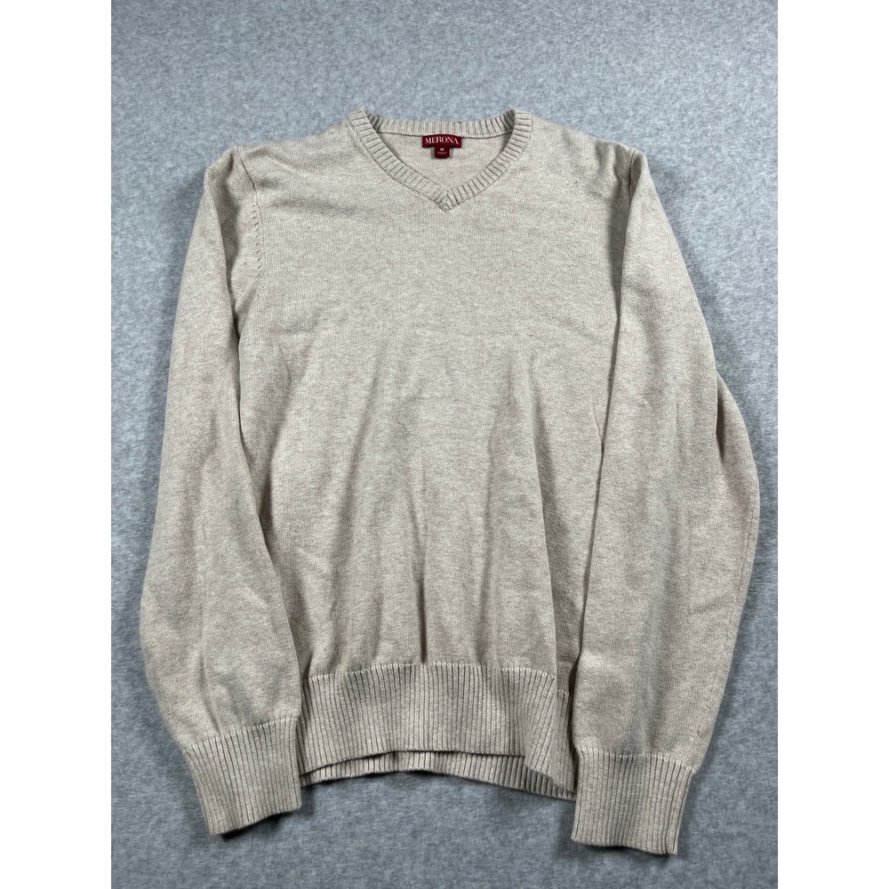 Merona 100% Cotton V Neck Sweater Mens M Tan Light Academia Preppy Minimalist